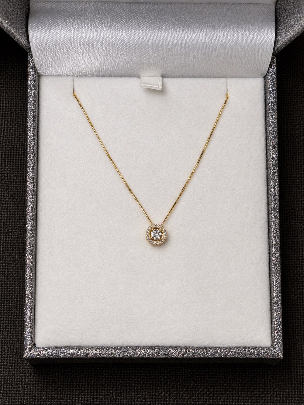 Gold Halo Pendant Necklace with Diamond Accent